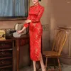 Этническая одежда, платье Cheongsam в стиле ретро, женское элегантное китайское платье в классическом стиле с длинным разрезом для свадебных вечеринок
