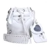 Kvällspåsar 2023 mode retro hinkväska för kvinnor bärbar dragsko pu läder axel crossbody handväska handväska