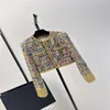 24 FW Women Coats Jacket Multicolor Embroidered Cotton Tweed Blouson With Letter Buttons Vintage Designer Coat Girls Milan Runway Designer Tops Outwear Blazer