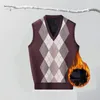 Gilet da uomo Gilet maglione da uomo Stampa geometrica a rombo con scollo a V senza maniche caldo lavorato a maglia medio per l'autunno/inverno