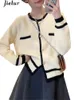 Jielur Oneck Chic Tasche Cardigan Maglione semplice monopetto Spettacolo femminile Streetwear Cardigan Maglione Inverno Bianco 231228