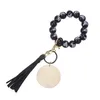 Wooden Bead Keychain DIY Blank Tassel Bracelet Keychain Valentine's Day Gift Key Chain Wrist Keyring