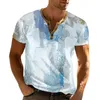 Men's T-skjortor 2024 Summer T-shirt Gradient Print Casual Daily Short Hermes Pullover Fashion Button V-Neck Outdoors Sport Top Hombre