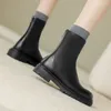 Botas 2023 sapatos de inverno mulheres couro genuíno redondo toe patform tornozelo estiramento plano