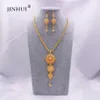 Smyckesuppsättningar 24K Etiopiska guld Arabia Halsband hänge örhänge för kvinnor indiska Dubai African Wedding Party Bridal Gifts Set 2106236b