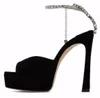 Moda yaz gelin ayakkabıları lüks kadın açık ayak parmağı platformu kristal zincir pompalar beyaz, pembe, siyah sanalyas