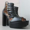Sandals Women Open Toe Back Zip Up Platform Block High Heels Pumps Ladies Handmade Shoes Woman Big Size 38 43 45 48 52