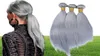 Estensioni dei capelli umani grigio argento brasiliano 3 pezzi capelli remy diritti serici tesse fasci di capelli umani di colore grigio puro 10-30 "2704829