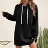 Casual Dresses Women's Pure Color Hoodie Dress Pocket Daily Plain Large Going Out Fashion Basis Hooded Long Sleeve Loose Fit