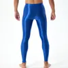 Calças masculinas homens brilhantes leggings magros sólido elástico cetim yoga masculino cintura alta respirável correndo fitness esportes magro calças compridas