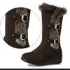 Bottes d'hiver décontractées en fourrure chaude pour femme, chaussures mi-mollet, à enfiler, bout rond, compensées, neige, grande taille, 230922