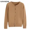 Kvinnors tröja 2023 Cashmere Cardigans Vneck Single Breasted Short Slim Lady Brown Knitwear Tops Solid Korean Femme Cardigan 231228