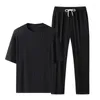 Survêtements pour hommes Summer Ice Silk Sports Ensembles Mode Lâche T-shirt respirant à manches courtes et pantalons Deux pièces Ensemble Hommes Casual Survêtement