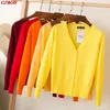 2023 Autumn Winter Women Solid Color Vneck tröja Kvinnlig långärmad stickade Cardigan -knappar Korta toppar S3XL Big Size 231228