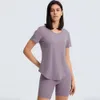 LL075 Yoga Fitness Top T-shirt SportsTank Maniche corte in cotone Camicia da corsa Quick Dry Gym Collant Tee Abiti da allenamento per le donne Jogging