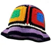 Berets Japanese Vintage Hand-woven Garden Color Grandmother Check Knitted Fisherman Hat Women's Face Small Pot Visor