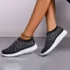 Cristal respirável malha tênis para mulher confortável fundo macio apartamentos plus size 43 antiderrapante sapatos casuais mulher