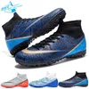 Fotbollskor män Tffg Listning Blue Hightop Antiskid utomhusstövlar Kids Student Inomhus Soccer Training Sneakers 231228