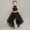 Mädchenkleider, weiße Blumenmädchen-Pailletten-Tutu, High-Low-Neckholder-Ballkleid, formelles Abendkleid für Teenager, langes Festzugskleid für Halloween