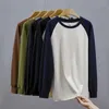 Herrtröjor dralon o-hals långärmad t-shirt överdimensionerade tees kläder män baggy lapp färg harajuku koreanska mode tröjor