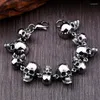 Link Bracelets CHUANGCHENG 19-25CM Big Head Stainless Steel Skull Beaded Men's Bracelet Bangle Accessories Jewelry