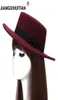 Ny ullbåt Flat Top Hat för kvinnor039 -filer Filt Wide Brim Fedora Hat Laday Prok Pie Chapeu de Feltro Bowler Gambler Top5991401