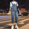 Denim jumpsuit voor heren, gescheurd, mode, losse overall, man, negenpuntsbroek, mannelijke bretels, broek, gat, streetwear, vintage, S-5XL 231229