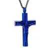 IJD11129 Collar con colgante conmemorativo de recuerdo de cruz de Jesús azul de 2 tamaños de cremación de acero inoxidable para urna para cenizas Jewelry263e