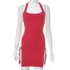 Casual jurken sexy side open mouwloze slanke bodycon mini -jurk voor vrouwen camisole 2024 Red Short Evening Club zomer Hip Wrap Girl