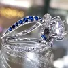 Cluster Rings Huitan Fancy Cross Design Finger Ring For Women Inlaid Blue/White Cubic Zirconia Simple Stylish Female Dance Party Jewelry