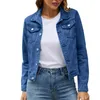 Giacche da donna Giacca di jeans da donna basic Cappotto corto primaverile autunnale Jean Casual Tinta unita abbottonato Capispalla corto da donna