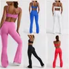 Active Sets Women Gym Set Sports Bra Flared Pants Workout Outfit Yoga Suit Sleeveless Top Bell Bottom Leggings Solid Color Tracksuit