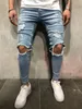 Джинсы для мужчин, модные узкие рваные джинсовые брюки, байкерские мужские тонкие повседневные брюки высокого качества в стиле хип-хоп для бега, jean homme 2312129