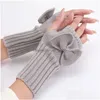 Fingerless Gloves Winter Bow Knot Gloves Cuff Knitted Warm Half Fingerless Women Stretch Mittens Drop Delivery Fashion Acces Dhgarden Dhycw