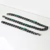 Europe America Men Black-colour Metal Engraved V Initials Green Enamel Setting Diamond 2054 Chain Links Necklace Bracelet Jewelry 226z