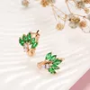 Kolczyki Dangle Kinel błyszczący zielony naturalny naturalny liść cyrkonu angielski dla kobiet modny 585 Rose złoto kolor dzienny vintage biżuteria kryształowy prezent