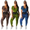 Kvinnors tvådelar Pants 2023 Autumn Women Leopard Print Kort ärm T-shirtdräkt Set Sexig fest Tracksuit outfit Sporting Overalls