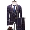 Blazers byxor väst set 3 stycken mens företag casual mode tre stycke pläddräkt jacka kappa byxor väst 231229