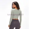 Top corto da donna per palestra, yoga, sport, a maniche lunghe, maglietta senza cuciture, maglietta sportiva da fitness, top da allenamento per abbigliamento sportivo da donna