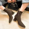 Boots 2023 Autumn Winter Women Ankle Natural Leather 22-25cm Flock Pigskin Frosted Skinny And Short