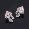 Dangle Earrings S925 Silver Asite Square Pink Diamond 8 Bow Texture Women's Engagement