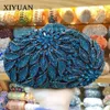 Väskor Xiyuan Women Red/Pink/Blue/Gold/Sier Hollow Out Flower Birthday Party Crystal Evening Bag Clutch Purse Minaudiere Handväskor