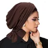 Roupas étnicas Mulheres Bonnet Turban Hat Muçulmano Hijab Lenço Cor Sólida Chemo Cap Head Wraps Respirável Elástico Plissado Ruffles