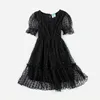 Robes de fille Robe de mode noire à manches bouffantes pour adolescentes 12 13 14 ans Style coréen Enfant en bas âge Enfants Bébé Robe de princesse à paillettes solides