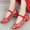 Boots Round Toe Mary Jane Button Strap Women Pumps MidHeel Ladies Dress Shoes Woman Retro Embroider Summer Sandals Ethnic Dance Shoe