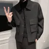 Hiver hommes laine Trench manteau veste courte coupe ajustée manteaux décontractés coréen couleur unie Steelwear coupe-vent col rabattu vêtements d'extérieur 231228