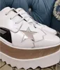 Sandálias femininas de couro de vaca branco estrela prateada Stella Mccartney plataforma sapatos femininos cunha