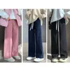 2023 Pantalones largos y gruesos informales para mujer Otoño Invierno cintura alta pierna ancha espesar Pantalones rectos femeninos 231228