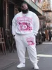 Zooy L9xl Mens Plus Boy Boyut Hip Hop Sokağı Cosplay Cartoon Graffiti Crew Boyun Sweatshirt Sweetpants Set 231229