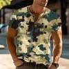 T-shirt da uomo 2024 T-shirt estiva Stampa sfumata Casual quotidiano Maniche corte Pullover Bottone moda con scollo a V All'aperto Sport Top Hombre